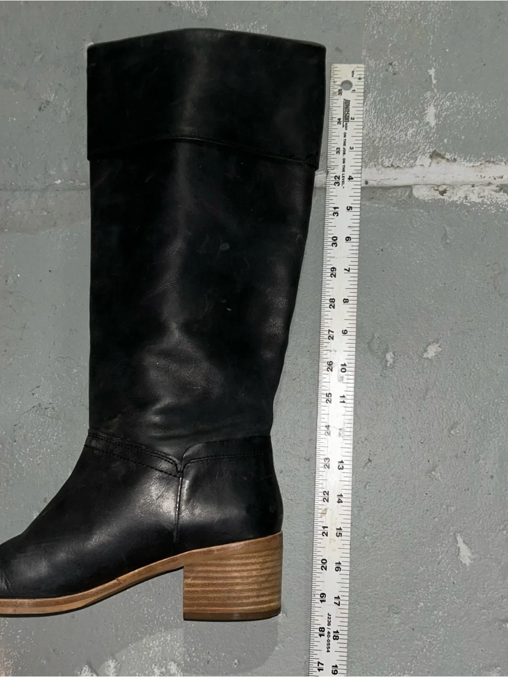 UGG Black Leather Over-the-Knee Boots with Tan Stacked Heel